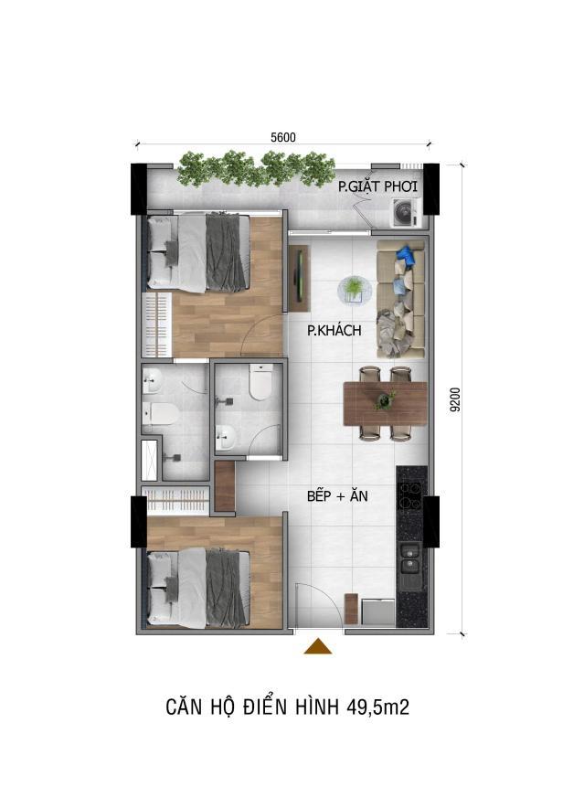 Layout căn hộ điển hình 49,5 m²