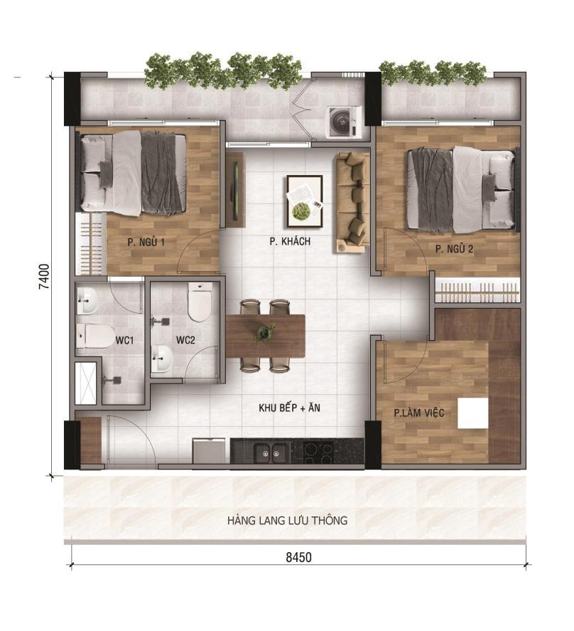 Layout căn hộ 60 m²