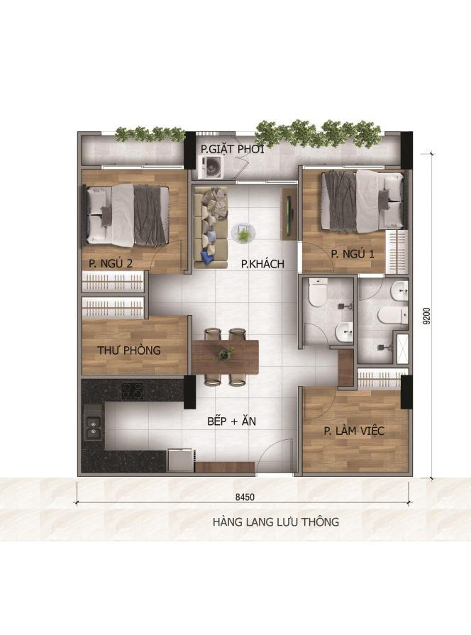 Layout căn hộ 70 m²