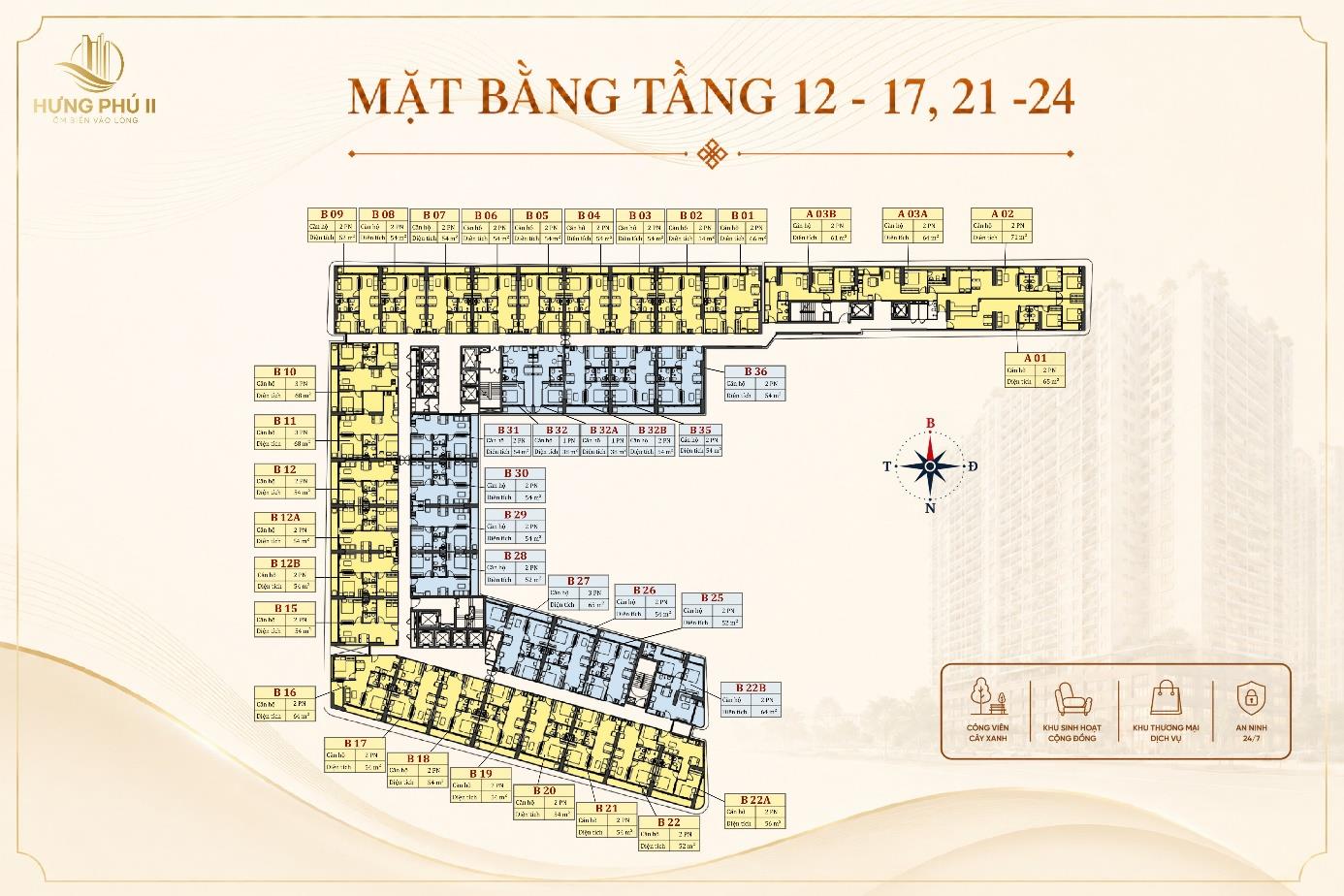 Mặt bằng tầng 12–17 và 21–24